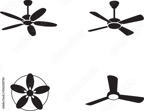 Ceiling fan silhouette set vector illustration isolated On Transparent Background