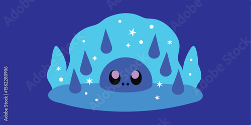 Adorable Rainy Day Creature A Cute Blue Blob Illustration