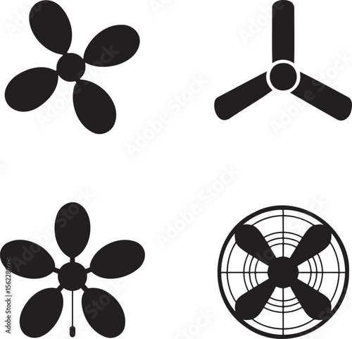 Ceiling fan silhouette set vector illustration isolated On Transparent Background