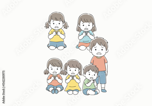 Handdrawn Cute Fearful Children Group Illustration Style Character