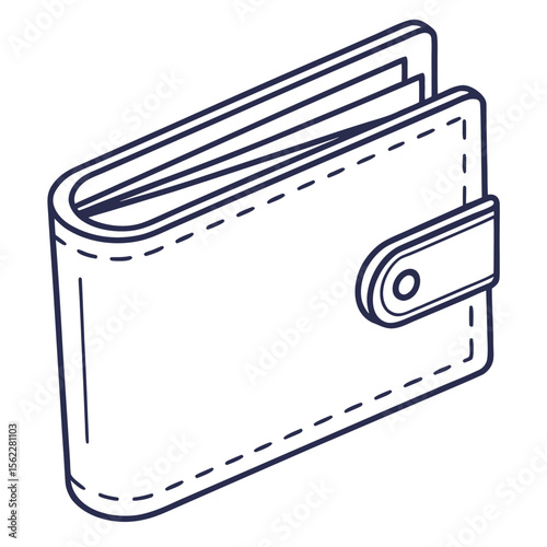 Simple outline illustration of a closed leather wallet with a snap closure and visible card slots