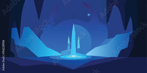 Enchanted Cave A Mystical Blue Grotto Illustration