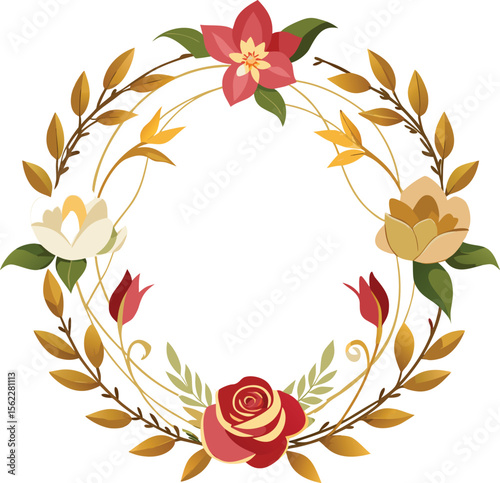 Floral Wreath with Red and White Flower