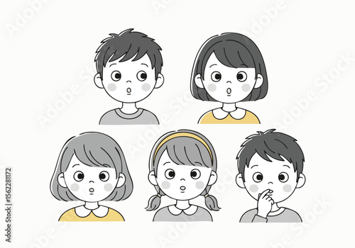 Handdrawn Monochrome Surprised Child Face Line Art Illustration
