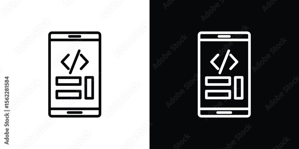 Mobile apps development icon isolated silhouette on white background. Vector illustration. Mobile apps development icon isolated silhouette on white background. Vector illustration.
