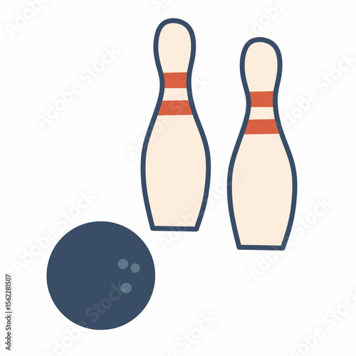 Two bowling pins and a bowling ball, ideal for leisure, arcade, or family game-themed visuals.