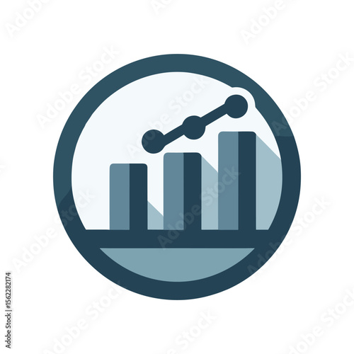Abstract representation of data analysis with growth metrics and trends in a circular design