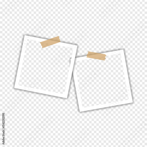 Photo frames with tape on transparent background, Digital snapshot image. Template or mockup for design