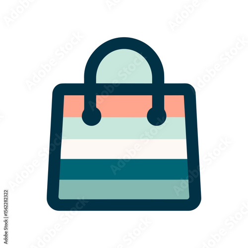 Colorful shopping bag with stripes, symbolizing retail and consumerism in a minimalist style