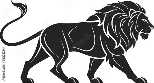 Topic Title: Walking Lion Silhouette with Roaring Profile - Minimalist Design

