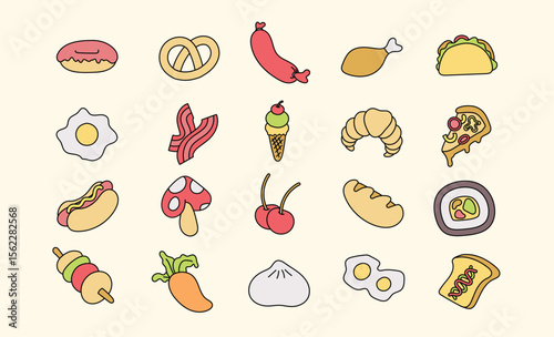 Cartoonish Food Icon Illustrations