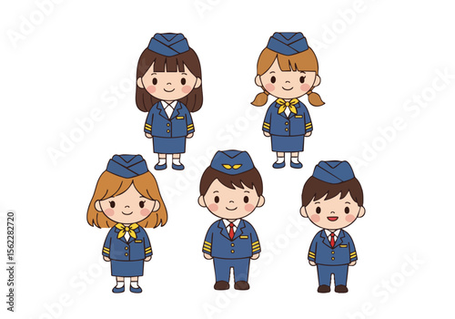 Cute Cartoon Style Detailed Stewardess and Steward Character Illustration