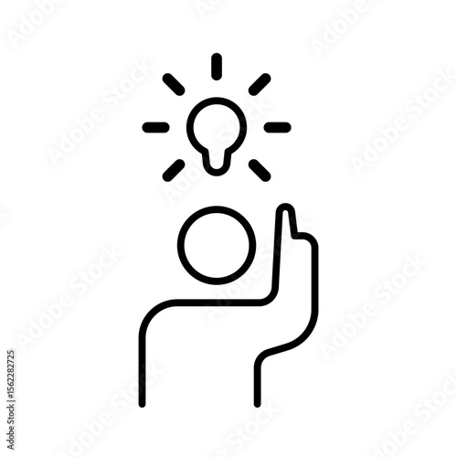 Person with lightbulb idea iconography illustration. Simple outline person activity icon.