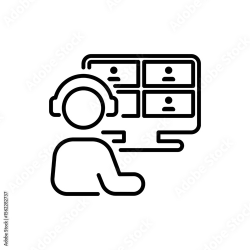 Video conference call iconography illustration. Simple outline person activity icon.