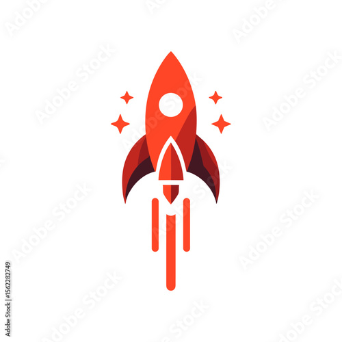 A stylized rocket launching with stars, symbolizing innovation and progress in technology