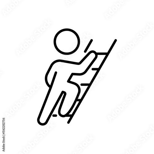 Climbing stairs iconography illustration. Simple outline person activity icon.