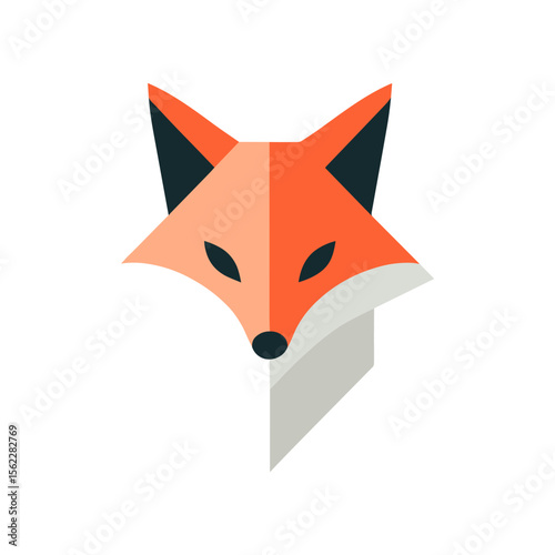 Abstract depiction of a fox's face with geometric shapes and vibrant colors against a white background