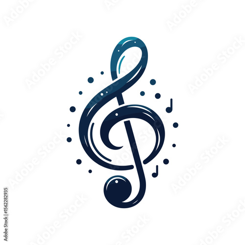Artistic representation of a treble clef surrounded by musical notes and abstract elements