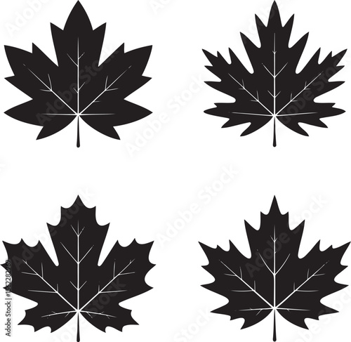 Maple leaf silhouette set vector illustration isolated On Transparent Background