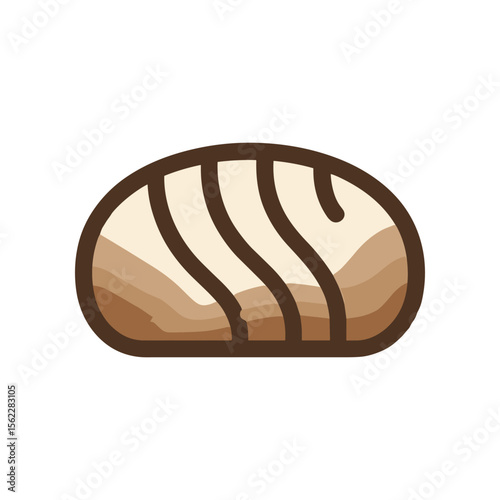 A freshly baked artisan bread loaf with a golden crust, placed on a rustic wooden table