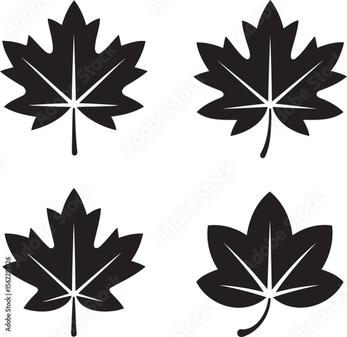 Maple leaf silhouette set vector illustration isolated On Transparent Background