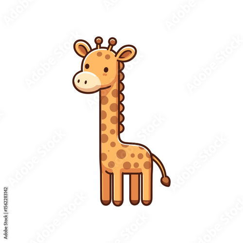 Cartoon giraffe standing upright with a friendly expression, set against a plain white background