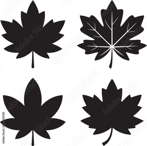Maple leaf silhouette set vector illustration isolated On Transparent Background