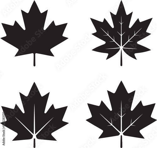 Maple leaf silhouette set vector illustration isolated On Transparent Background