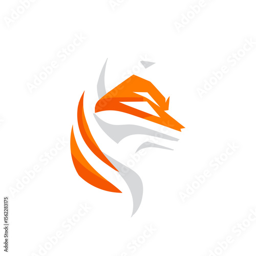 Abstract representation of a fox's head in orange and white, symbolizing agility and cunning