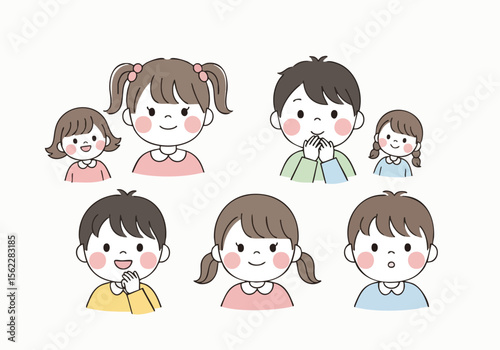 Cute Cartoon Style Illustration of Children Group Character Design
