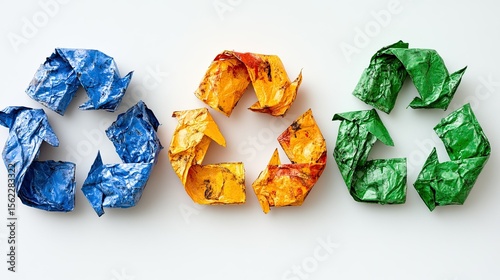 Recycling symbols on a white background, perfect for sustainability, eco-friendly practices, and environmental content.