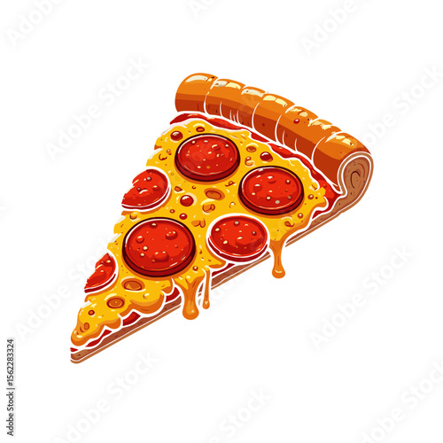 A delicious slice of pepperoni pizza with gooey cheese, showcasing vibrant toppings on a white background