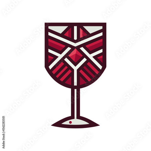 Abstract geometric design of a wine glass showcasing vibrant colors and patterns