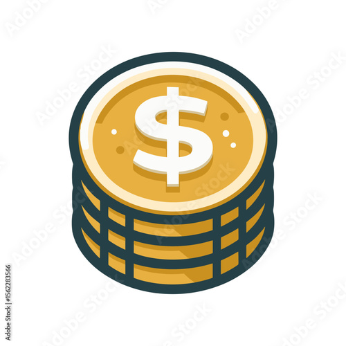 A stack of golden coins with a dollar sign, symbolizing wealth and finance, isolated on white