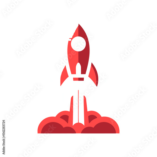 A vibrant rocket launching into the sky with clouds below, symbolizing innovation and exploration
