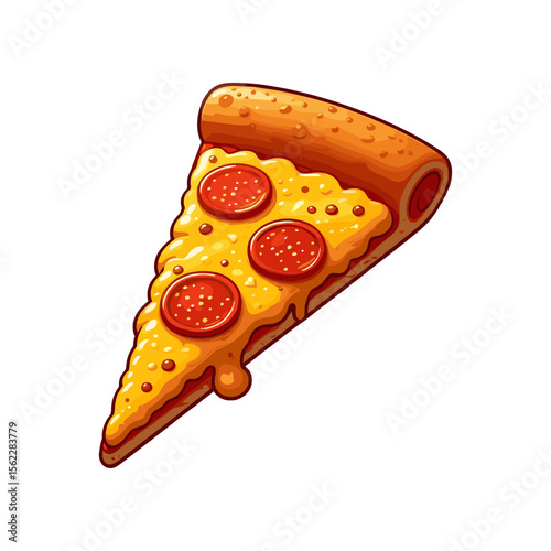 A vibrant slice of pepperoni pizza with melted cheese and a crispy crust, isolated on white