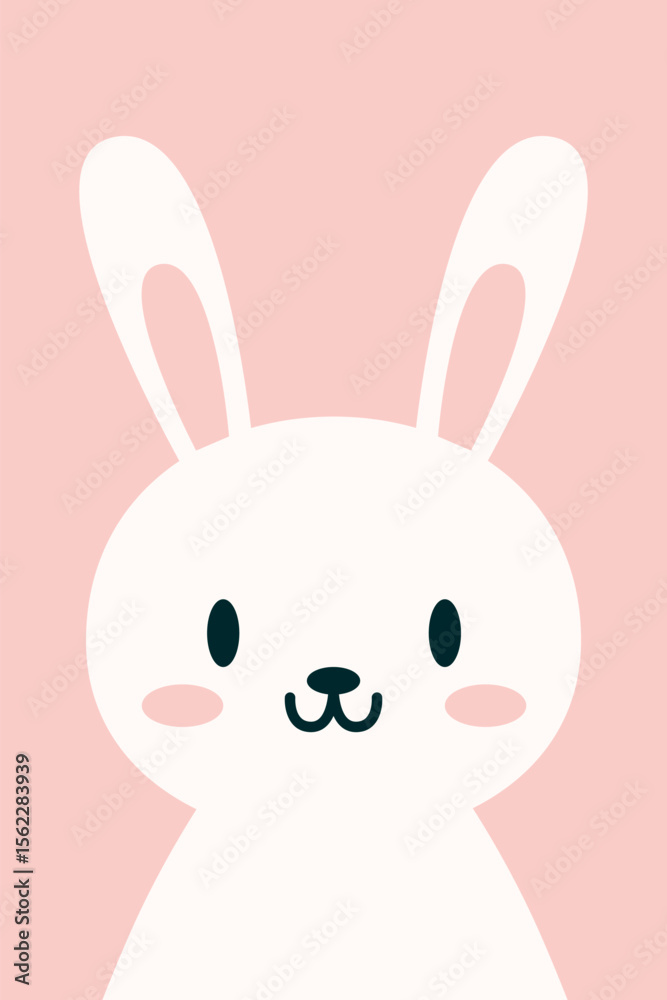 Obraz premium Cute Bunny Face Vector Illustration on Pink Background. Perfect for children's designs, nursery decor.