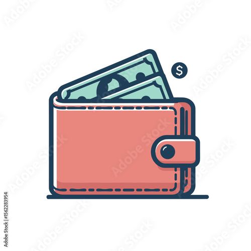 A colorful wallet partially open with cash visible, set against a plain white background, ideal for financial themes