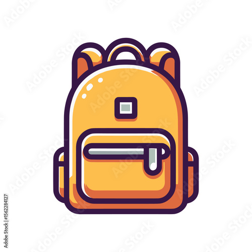 A vibrant yellow backpack with a front pocket, set against a minimalist white background