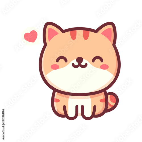 Cute cartoon cat character with a joyful expression and heart, set against a simple background