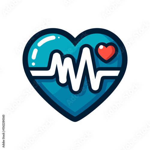 A vibrant heart shape with a heartbeat line and a small red heart, symbolizing health and love