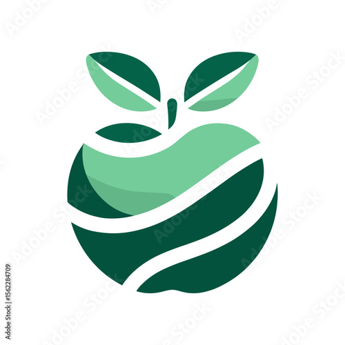 Stylized green apple logo with leaves, symbolizing health and sustainability in design