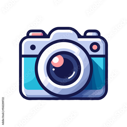 Colorful vintage camera illustration with a shiny lens, suitable for photography themes