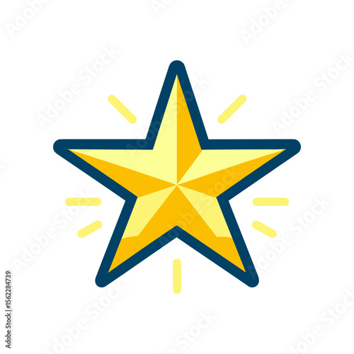 Bright yellow star icon with rays, symbolizing achievement and success, on a clean background