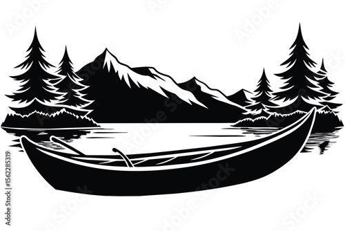 Serene Mountain Lake Canoe A Peaceful Escape Illustration