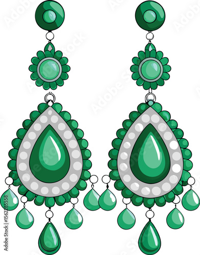 Large Emerald Dangle Earrings Vector
