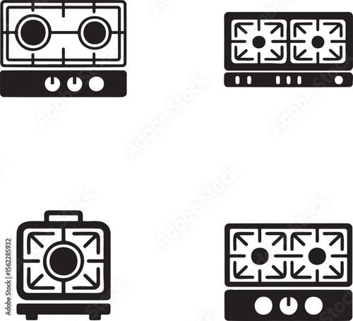 Gas Stove silhouette set vector illustration isolated On Transparent Background
