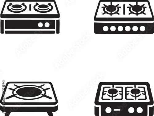 Gas Stove silhouette set vector illustration isolated On Transparent Background