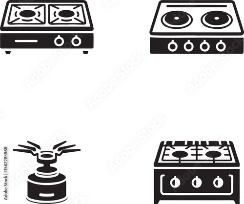Gas Stove silhouette set vector illustration isolated On Transparent Background