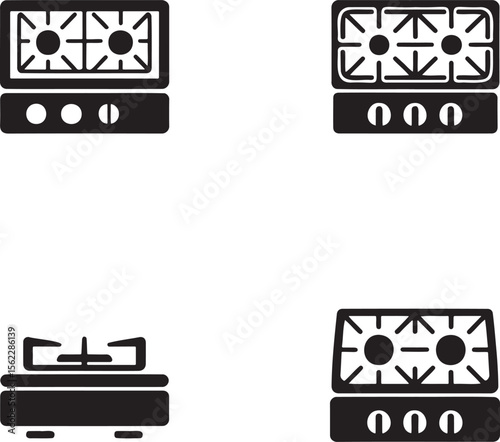 Gas Stove silhouette set vector illustration isolated On Transparent Background